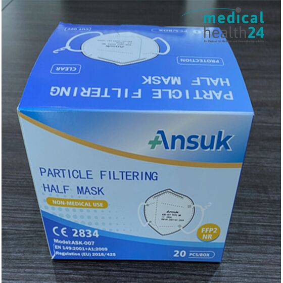 Ansuk ASK-007 FFP2 Maske Atemschutzmaske Mundschutz geprüft zertifiziert CE 2834 EN149:2001 + A1:2009
