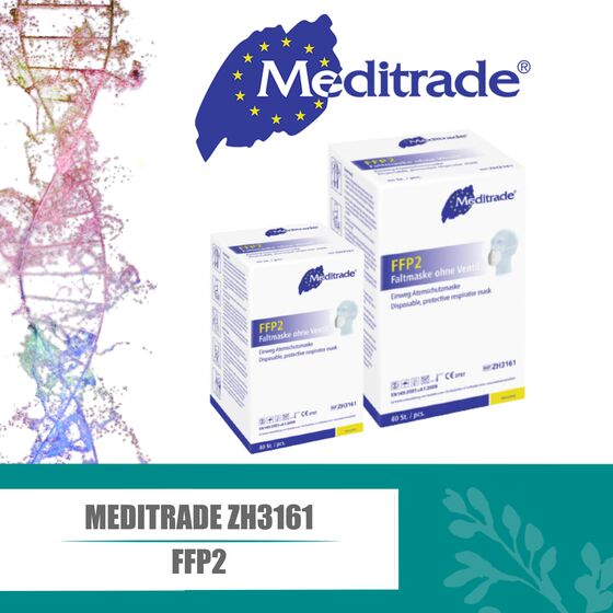 Meditrade FFP2 Maske ZH3161 Atemschutzmaske Mundschutz Faltmaske ohne Ventil geprüft zertifiziert CE 2797 EN149:2001 + A1:2009