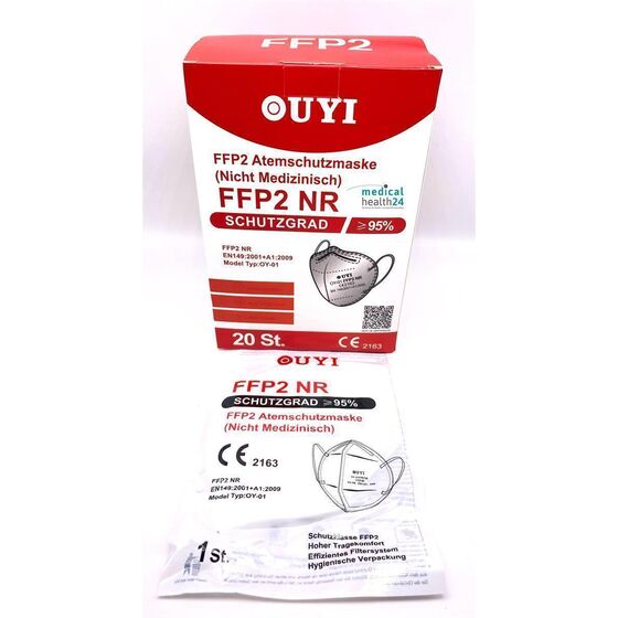 OUYi FFP2 NR Maske OY-01 Atemschutzmaske Mundschutz Faltmaske ohne Ventil mit Ohrschlaufen geprüft zertifiziert CE 2163 EN149:2001 + A1:2009 Ouyi Holding Co., Ltd.