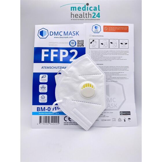 DMC MASK FFP2 mit Ventil BM-001V Atemschutzmaske Mundschutz Faltmaske mit Ohrschlaufen geprüft zertifiziert CE 1463 EN149:2001 + A1:2009 PPE-R/02.075-V2