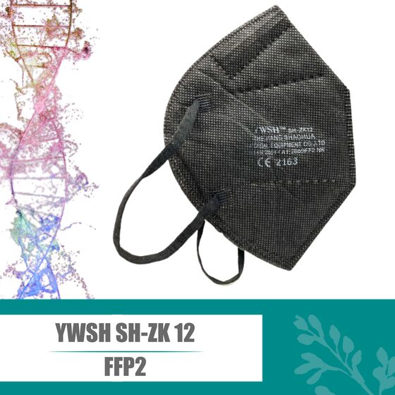 FFP2 Masken YWSH SH-ZK 12 schwarz partikelfiltrierende Halbmasken geprüft und zertifiziert CE2163 mit Ohrschlaufen EN149:2001 + A1:2009 Medical Equipment Co., LTD