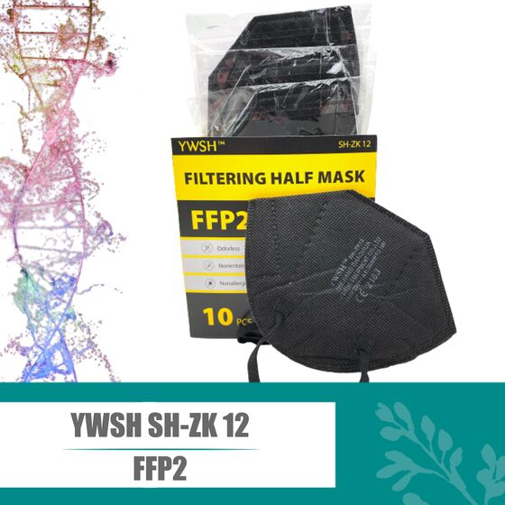 FFP2 Masken YWSH SH-ZK 12 schwarz partikelfiltrierende Halbmasken geprüft und zertifiziert CE2163 mit Ohrschlaufen EN149:2001 + A1:2009 Medical Equipment Co., LTD 1