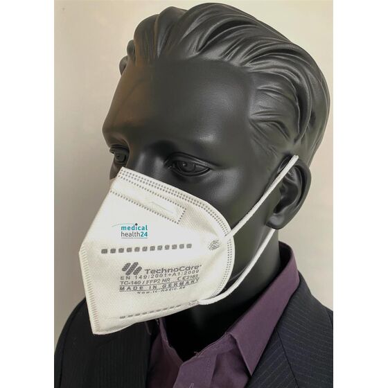 FFP2 Masken TechnoCare® TC 140 MADE in GERMANY partikelfiltrierende Halbmasken geprüft und zertifiziert CE2163 mit Ohrschlaufen EN149:2001 + A1:2009