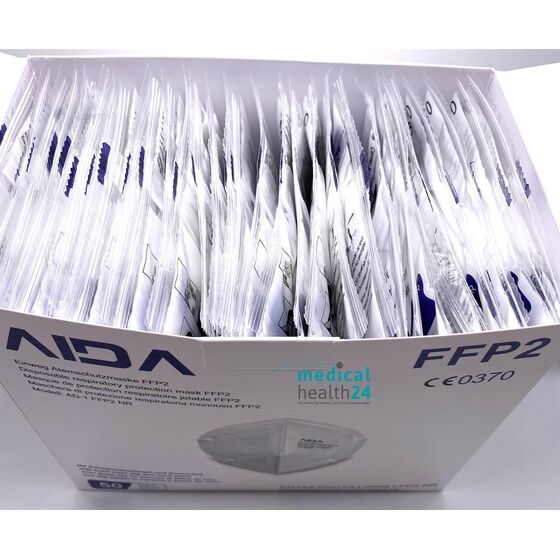 FFP2 Masken AIDA AD-1 partikelfiltrierende Halbmasken geprüft und zertifiziert CE0370 mit Ohrschlaufen EN149:2001 + A1:2009