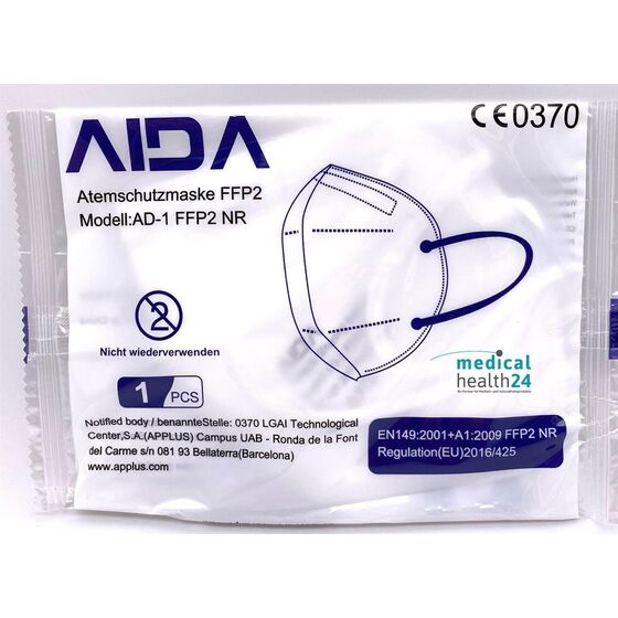 FFP2 Masken AIDA AD-1 partikelfiltrierende Halbmasken geprft und zertifiziert CE0370 mit Ohrschlaufen EN149:2001 + A1:2009 1