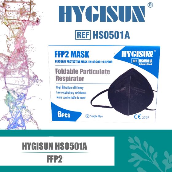 6er Pack schwarz - HYGISUN FFP2 Maske Atemschutzmasken Mundschutz EAN 4260676530003 DEKRA Gutachten geprüft zertifiziert CE2797 EN149 : 2001 + A1 : 2009