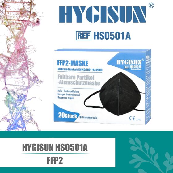Schwarze HYGISUN FFP2 Maske DEKRA Gutachten zertifiziert CE2797 EN149:2001+A1:2009