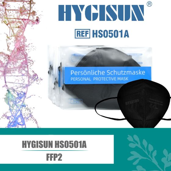 Schwarze HYGISUN FFP2 Maske DEKRA Gutachten zertifiziert CE2797 EN149:2001+A1:2009