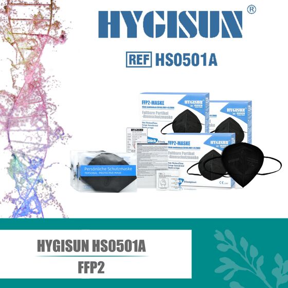 Schwarze HYGISUN FFP2 Maske DEKRA Gutachten zertifiziert CE2797 EN149 2001+A1:2009 