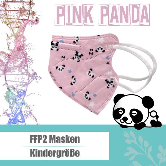 FFP2 Masken YWSH SH-ZK 12  Kindergröße partikelfiltrierende Halbmasken geprüft und zertifiziert CE2163 mit Ohrschlaufen EN149:2001 + A1:2009 Pink Panda