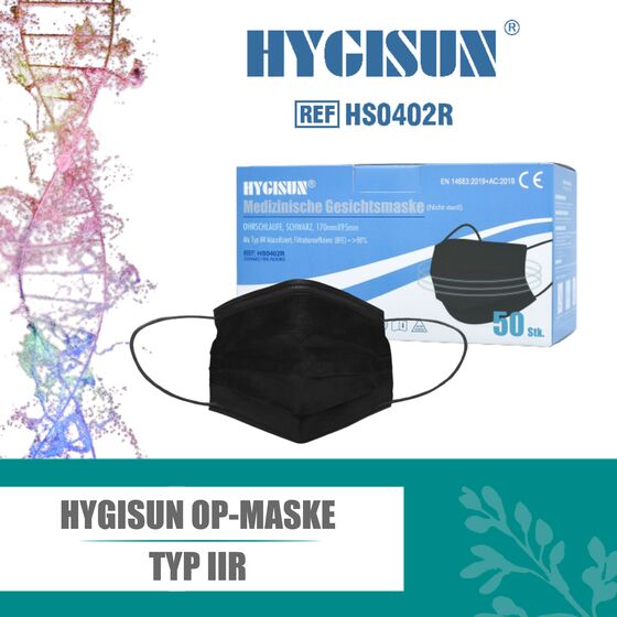 Hygisun medizinische Maske Typ OP-Maske CE-zertifiziert 3-lagig schwarz