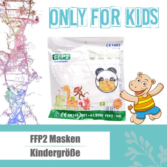 FFP2 Masken weiß YFY-02 Kindergröße partikelfiltrierende Halbmasken geprüft und zertifiziert CE1463 mit Ohrschlaufen EN149:2001 + A1:2009