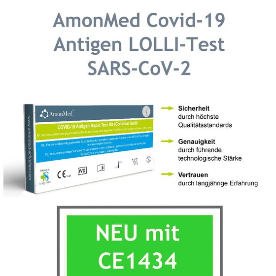 AmonMed COVID-19 Corona Antigen Schnelltest Kit (Colloidal Gold) - erster CE zertifizierter Lollitest (CE1434)