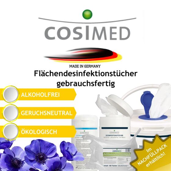 cosiMed Desinfektionstücher gebrauchsfertig, alkoholfrei & geruchsneutral in unterschiedlichen Ausführungen