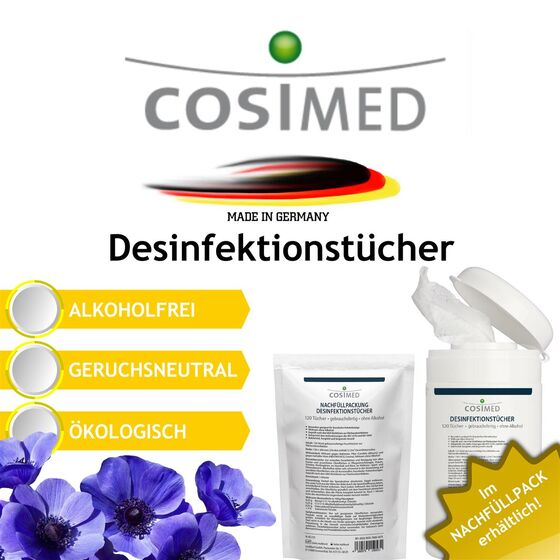 cosiMed Desinfektionstcher gebrauchsfertig, alkoholfrei & geruchsneutral in unterschiedlichen Ausfhrungen Desinfektionstcher 120 Stk. - 130 x 200 mm