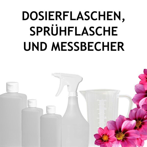 Dosierflaschen, Sprühflaschen und Messbecher