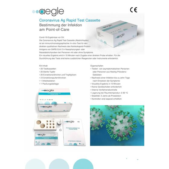 AEGLE Ag Rapid Test Profitest (CE-Zertifiziert) In-vitro-Test Nasopharyngeal- oder Nasalabstrichproben Anwendung NUR durch Fachpersonal!