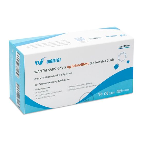 1x 5er Packung Schnelltests Wantai TN05C.W02 SARS-CoV-2 Antigen Laientest zertifiziert CE2854 