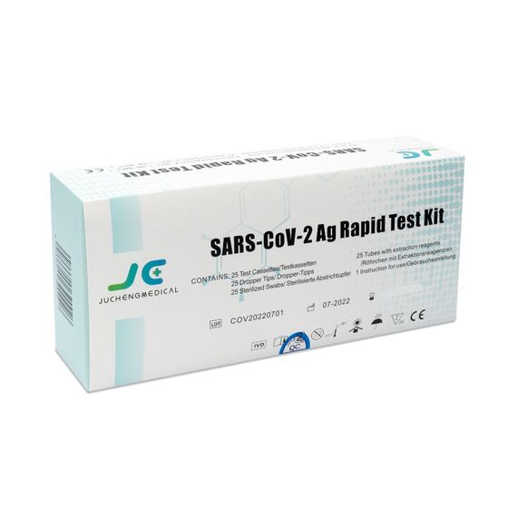  1x 25 Stk. JUCHENG SARS-CoV-2-Antigen-Schnelltest-Kit 3 in 1 (Nase-Rachen, Nasal, Rachen) & Lolli-Test Anwendung NUR durch Fachpersonal! 