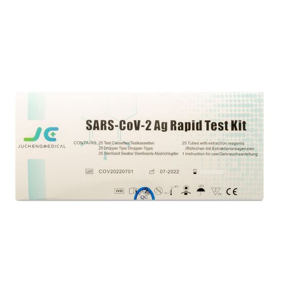  1x 25 Stk. JUCHENG SARS-CoV-2-Antigen-Schnelltest-Kit 3 in 1 (Nase-Rachen, Nasal, Rachen) & Lolli-Test Anwendung NUR durch Fachpersonal! 