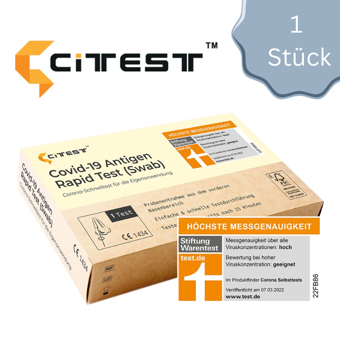 Citest COVID-19 Antigen Schnelltest Nasal für Laien Pack: 5 Stück